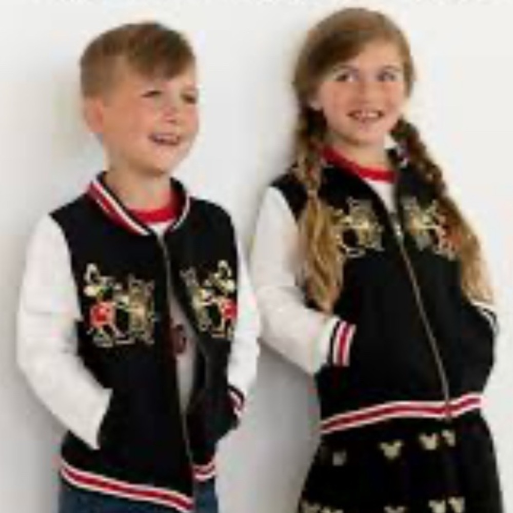 Hanna Andersson Black and White Mickey Mouse Bomber Jacket with Gold Embroidery